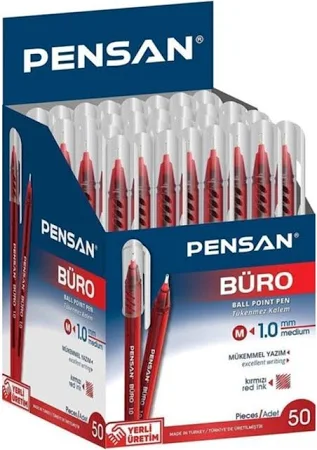 Pensan Büro Tükenmez Kalem Kırmızı 50li Paket