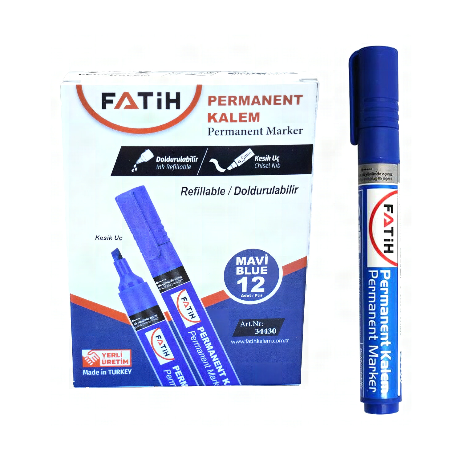 Fatih Permanent Markör Kalem Mavi Kesik Uç Fatih Permanent Markör Kalem Mavi Kesik Uç