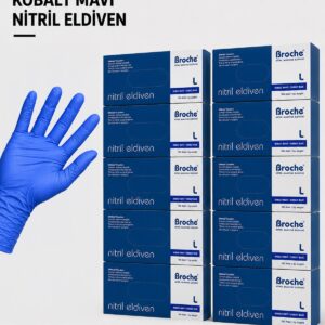 Broche Pudrasız Kobalt Mavi Nitril Eldiven L Beden 20'li Paket