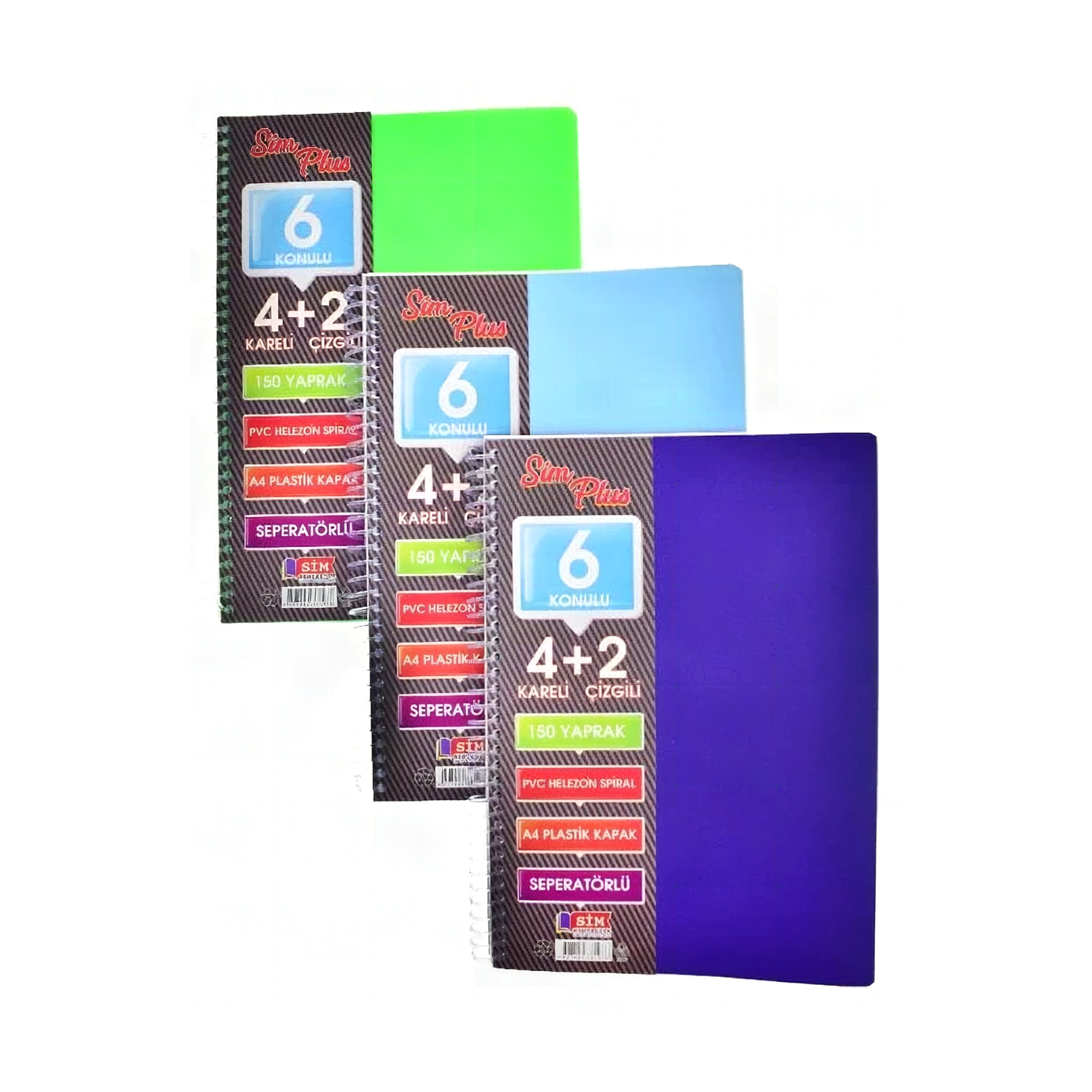 Simplus A4 4+2 150 Yaprak Plastik Kapak Ayraçlı Defter Simplus A4 4+2 150 Yaprak Plastik Kapak Ayraçlı Defter